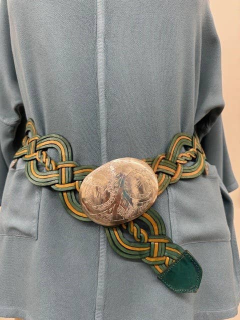 Handmade Woven Green Gold Leather Belt