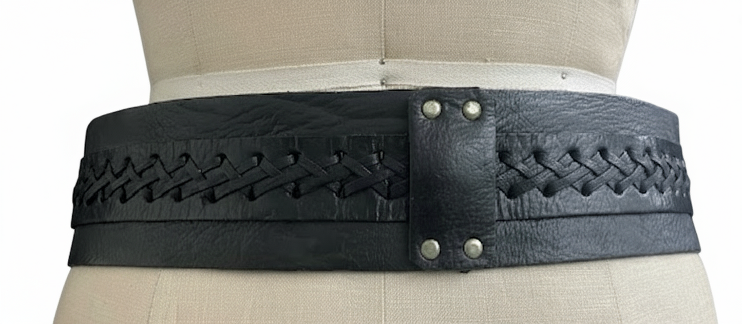 Black woven leather belt