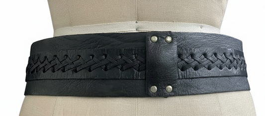 Black woven leather belt