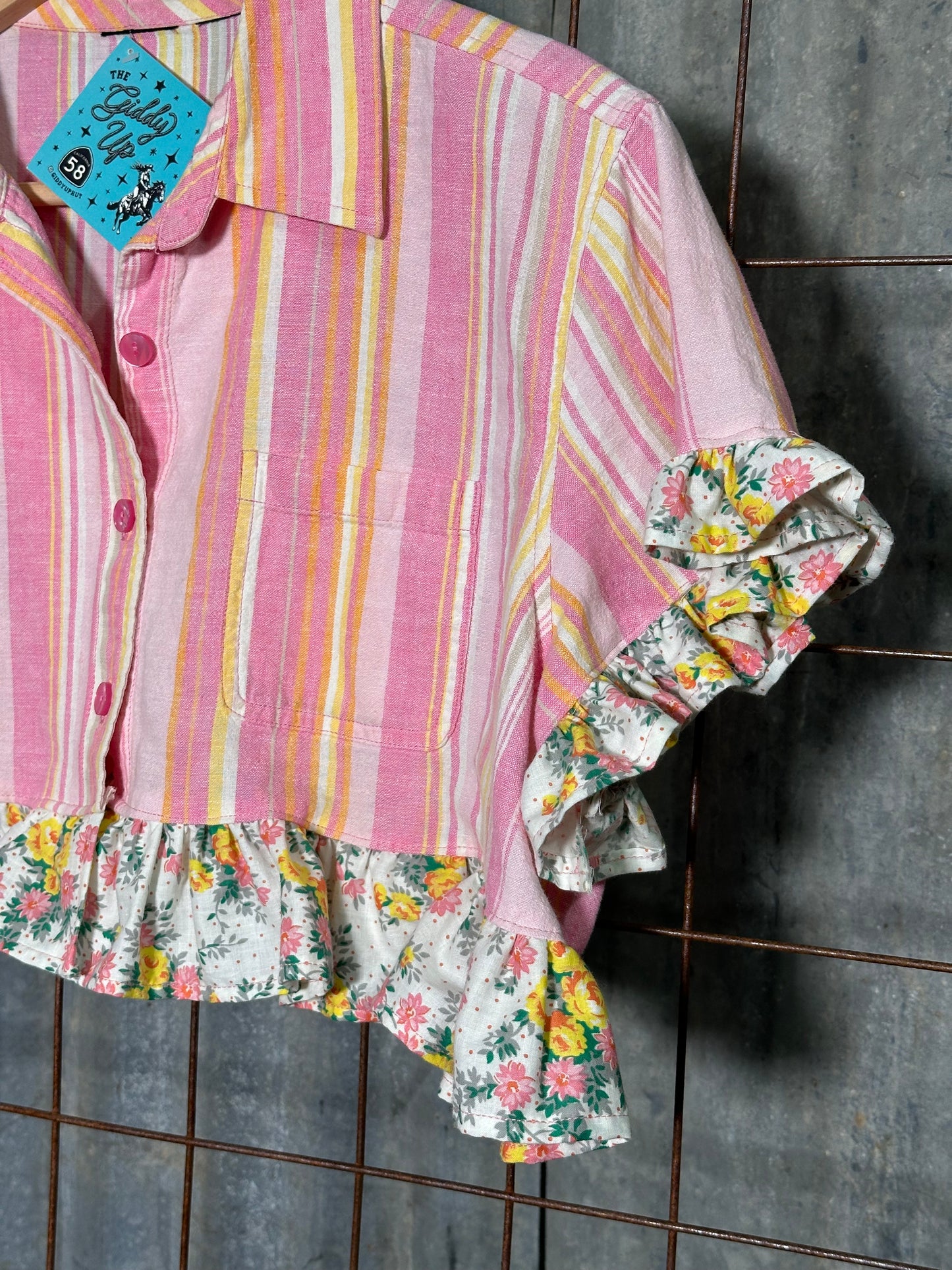 Local Handmade Ruffle Top Pink Stripe Rose