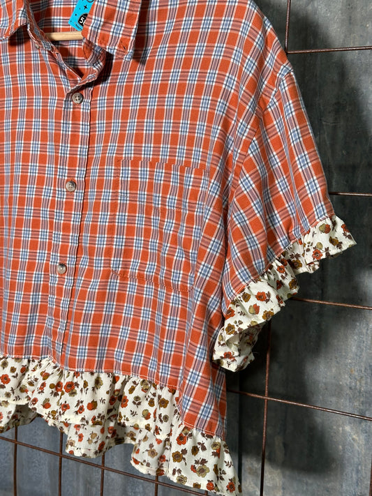 Local Handmade Top Orange Blue Plaid Ruffle