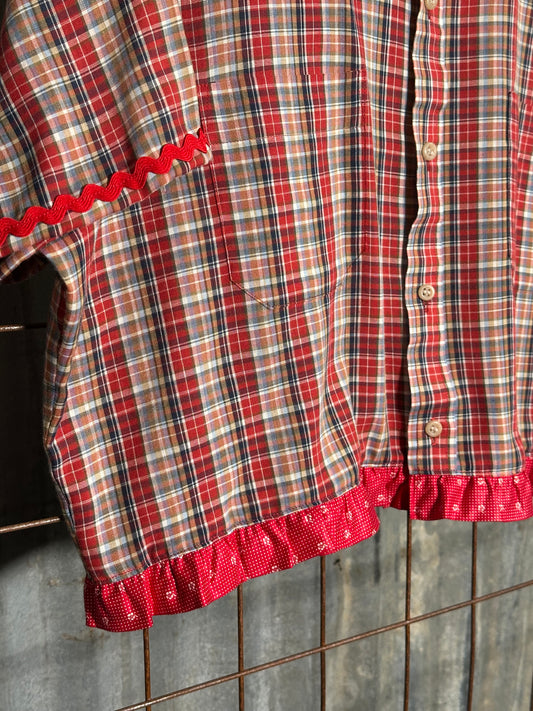 Local Handmade Ruffle Top Red Plaid Polka Ruffle