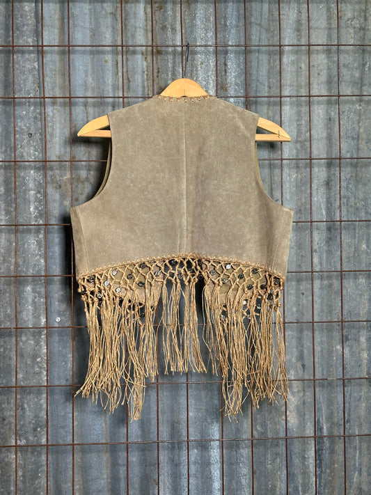 Vintage Tan Fringe Suede Embellished Vest