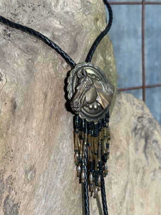 Local Handmade Beaded Fringe Horse Bolo Tie