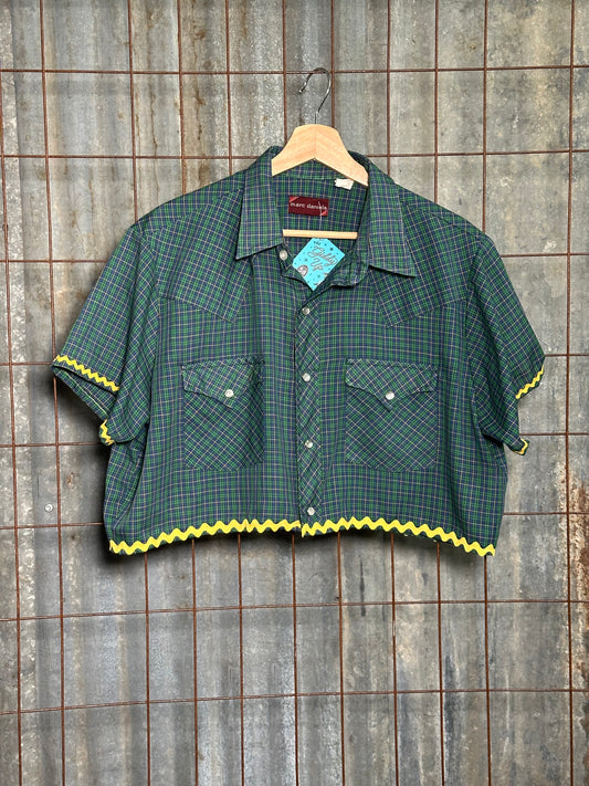 Local Handmade Green Plaid Rick Rack Top