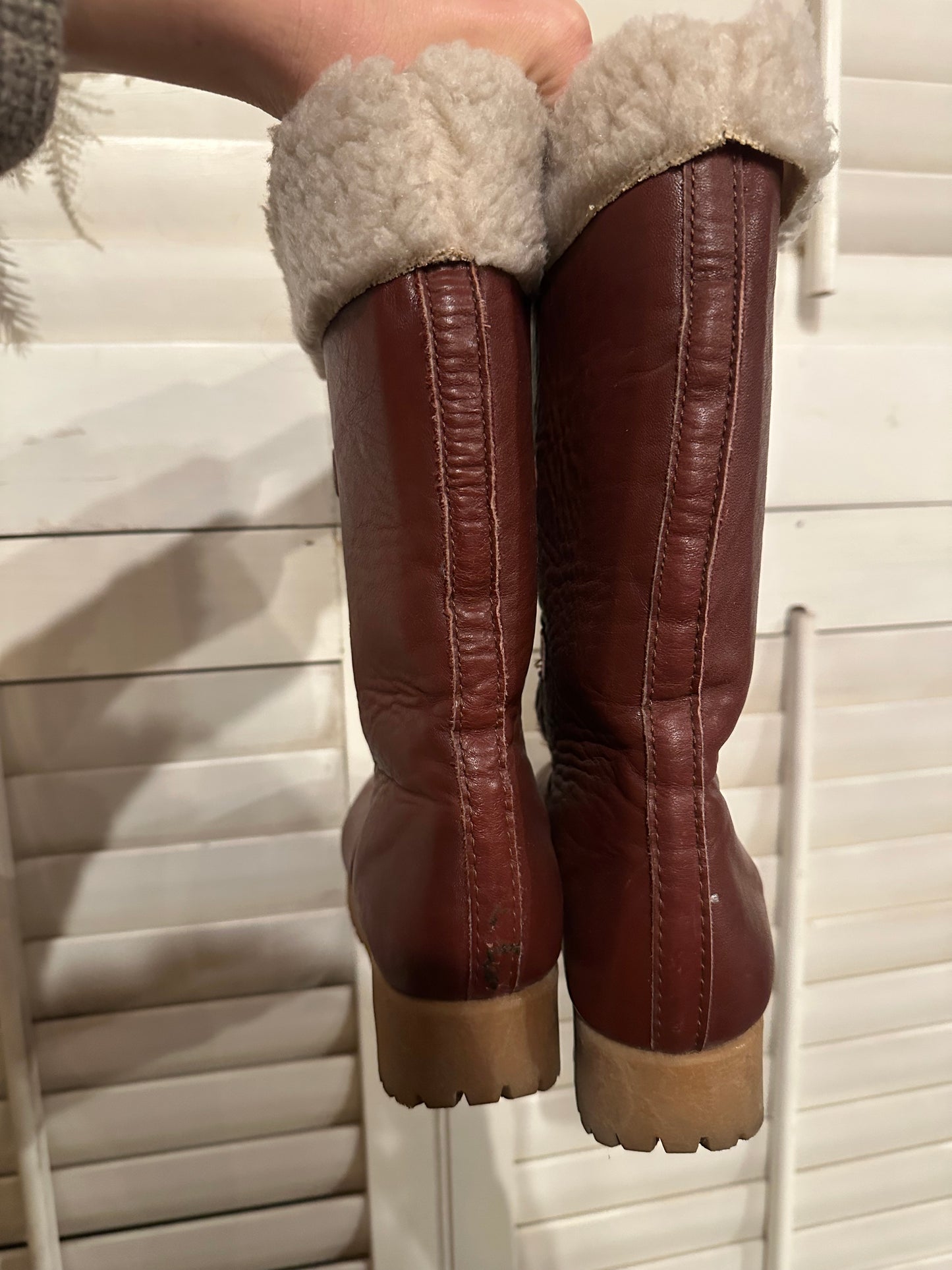 Vintage Brown Furry Leather Boots