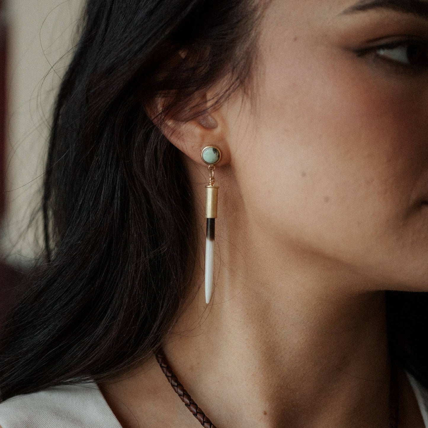 Turquoise Brass Quill Earrings