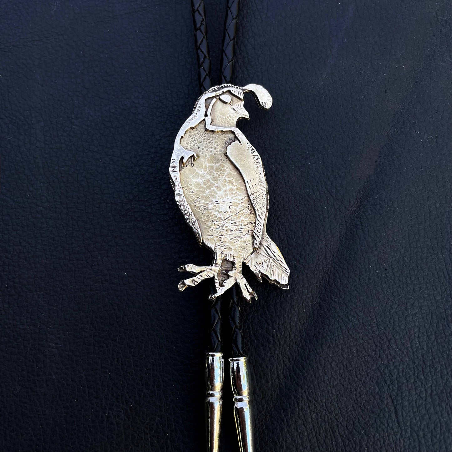 Quail Bolo Tie White Bronze