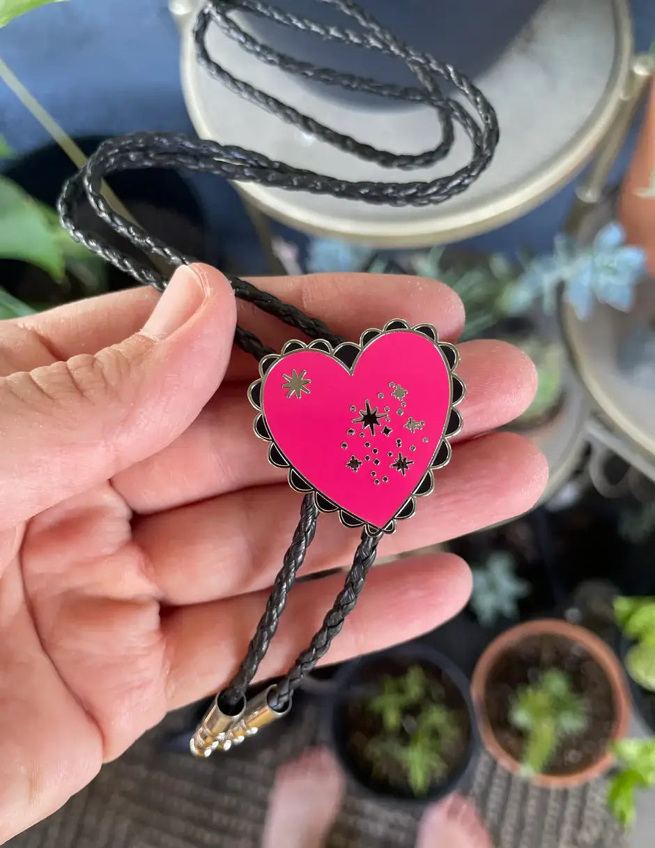 Pink Sparkle Heart Bolo Tie