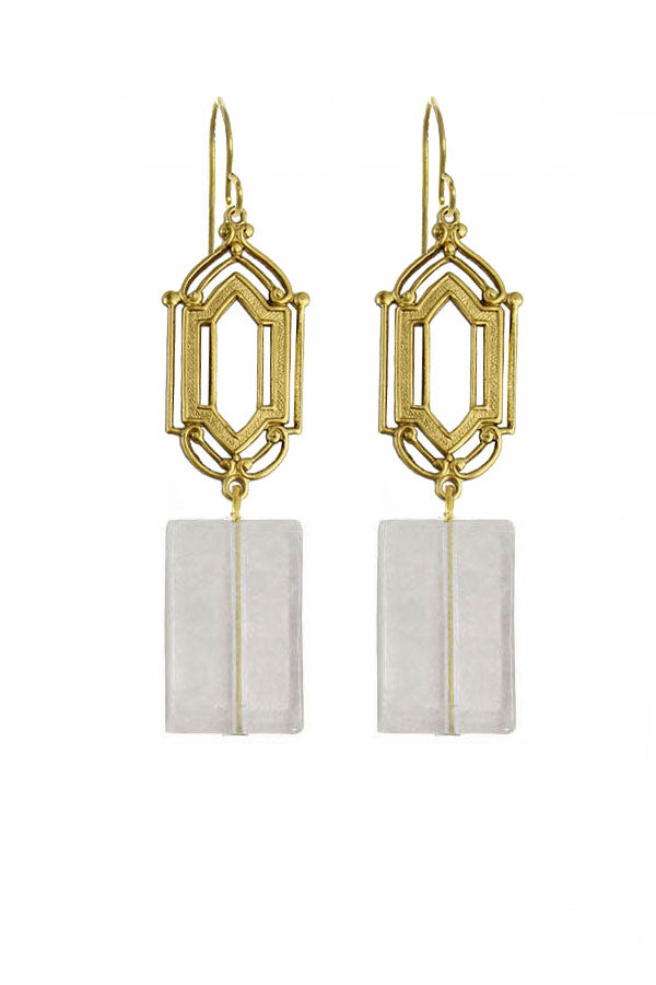 Brass Window Quartz Earrings