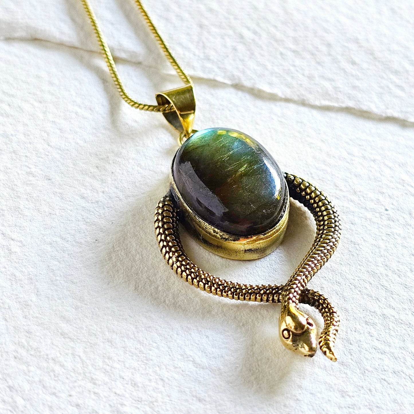 Labradorite Brass Snake Necklace