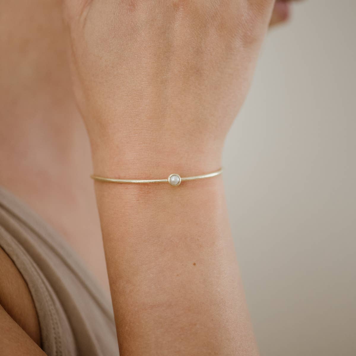 Brass Pearl Stacker Cuff