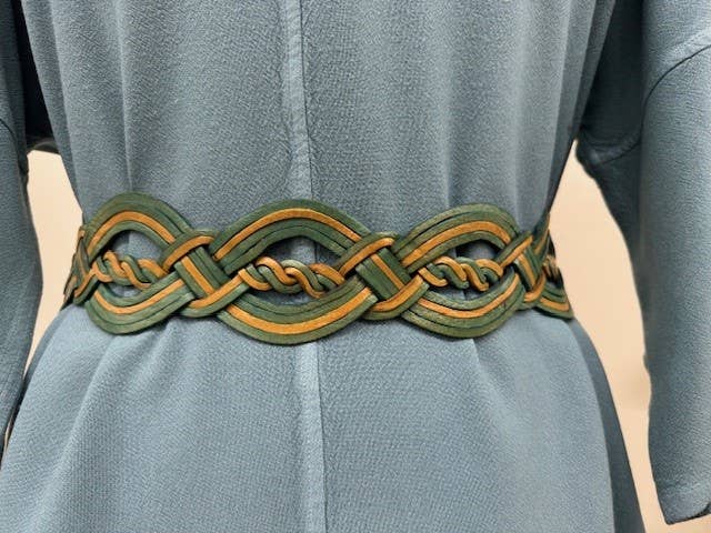Handmade Woven Green Gold Leather Belt