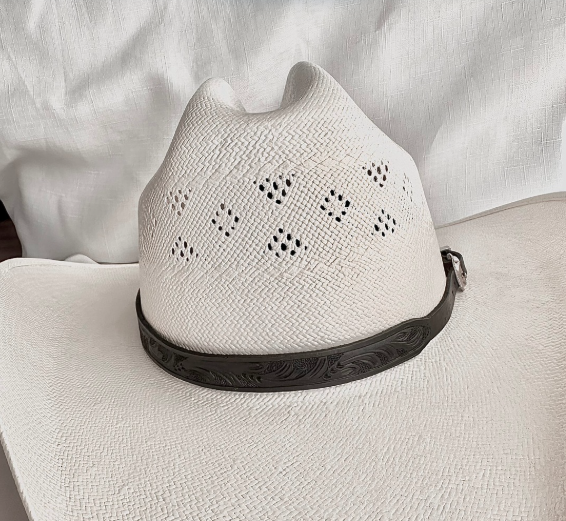 Hand Tooled Black Leather Black Hat Band