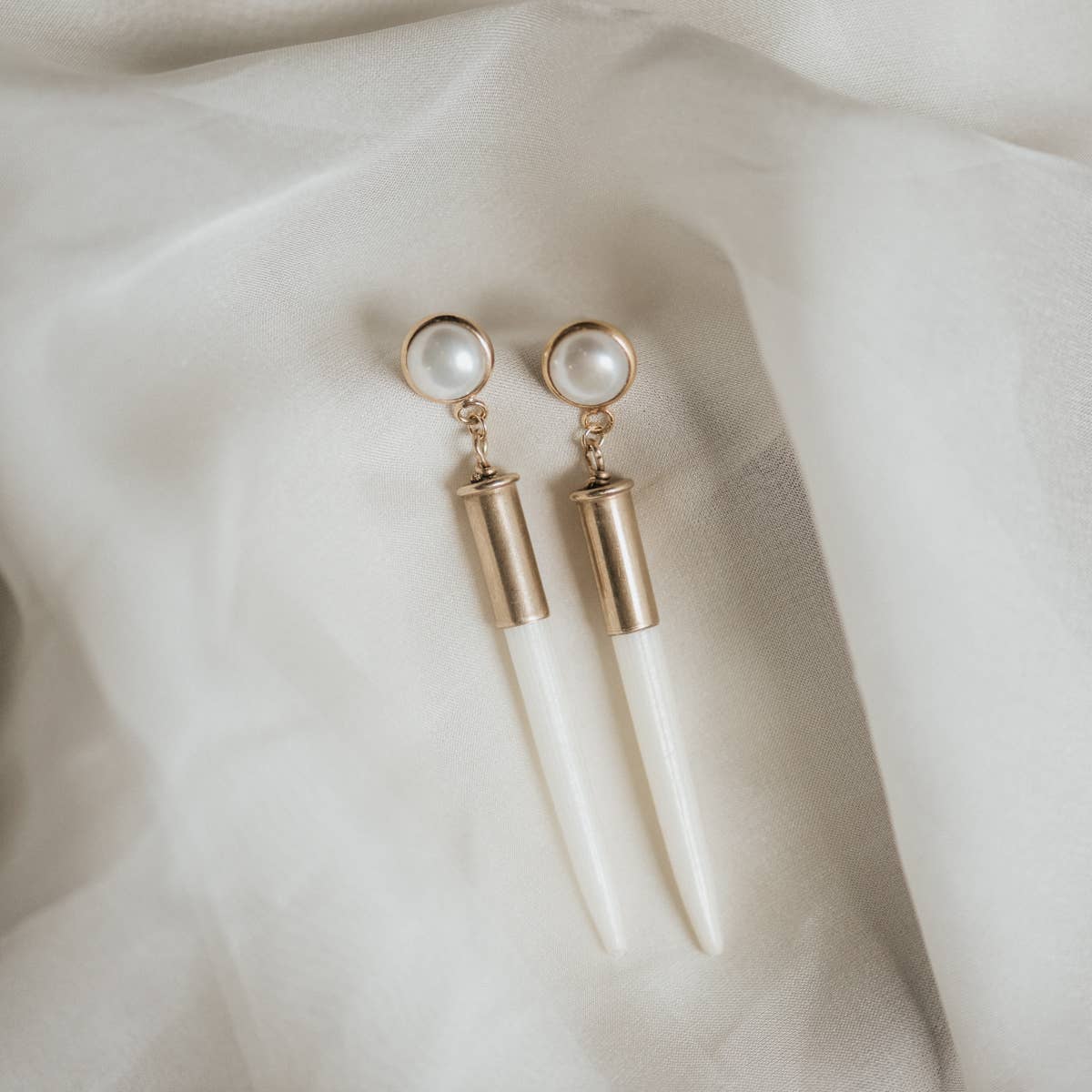 Pearl Brass Quill Earrings