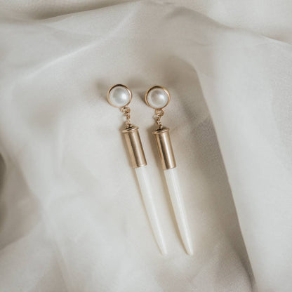 Pearl Brass Quill Earrings