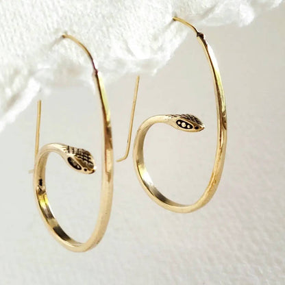 Brass Snake Hoop Earrings