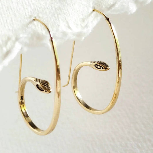 Brass Snake Hoop Earrings