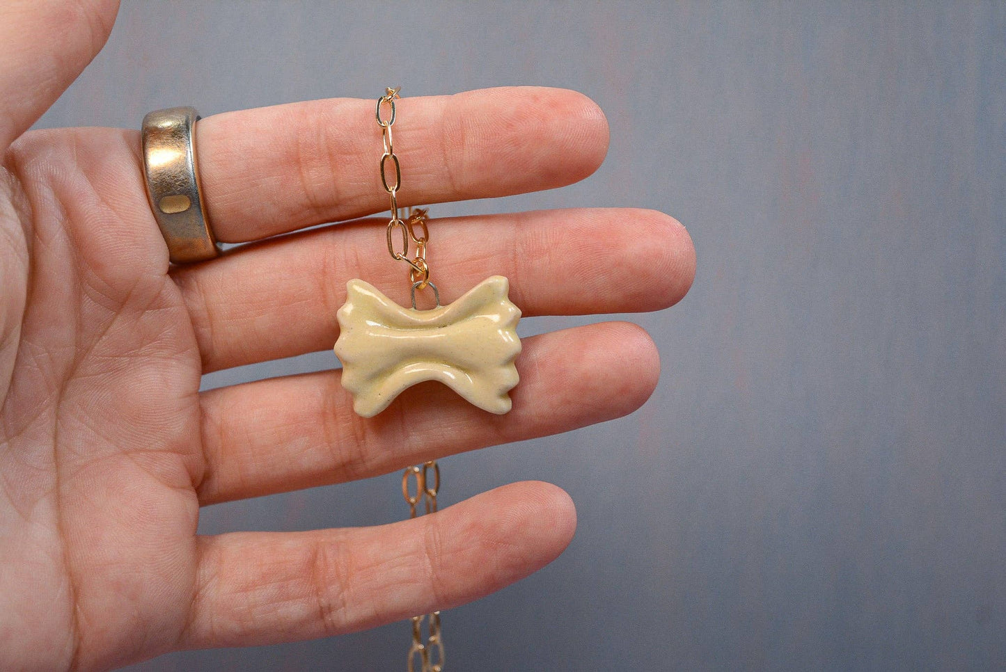 Handmade Ceramic Bow Tie Pasta Necklace