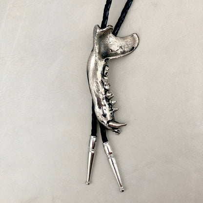 Coon Jawbone Bolo Tie White Bronze