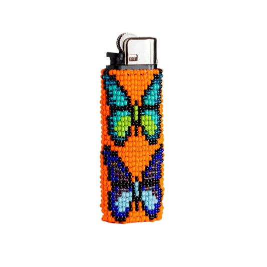 Beaded Lighter Case Orange Butterfly