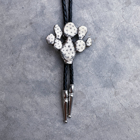 Prickly Pear Bolo Tie White Bronze