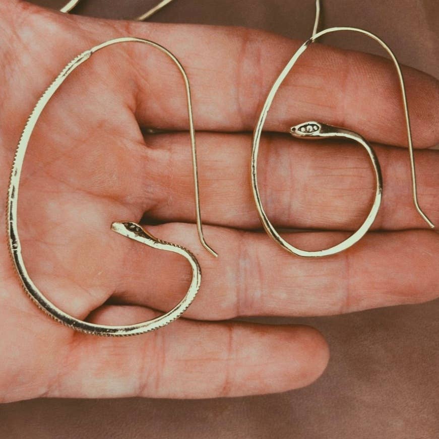 Brass Snake Hoop Earrings