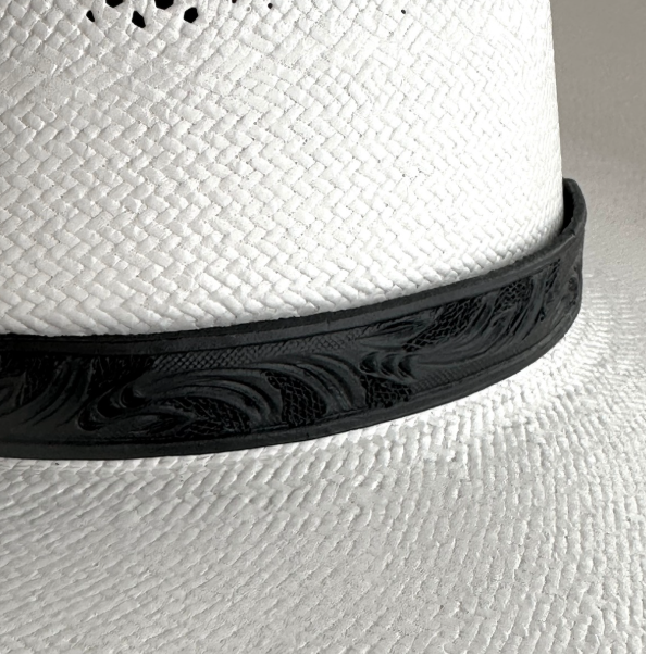 Hand Tooled Black Leather Black Hat Band