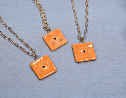 Handmade Ceramic Cheese Cracker Necklace