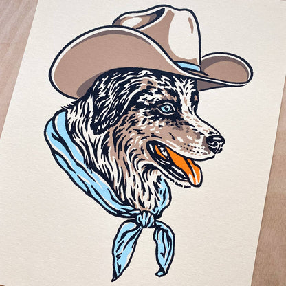 Australian Shepherd Cowdog Signed Art Print