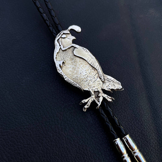 Quail Bolo Tie White Bronze
