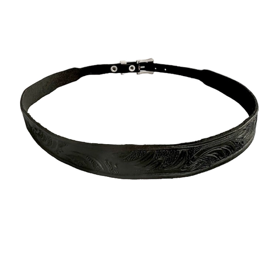 Hand Tooled Black Leather Black Hat Band