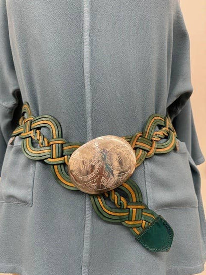 Handmade Woven Green Gold Leather Belt