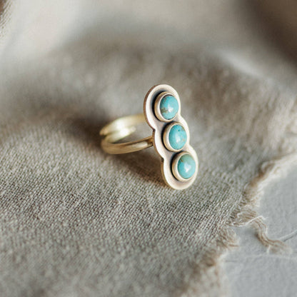 Turquoise Brass Three Stone Ring
