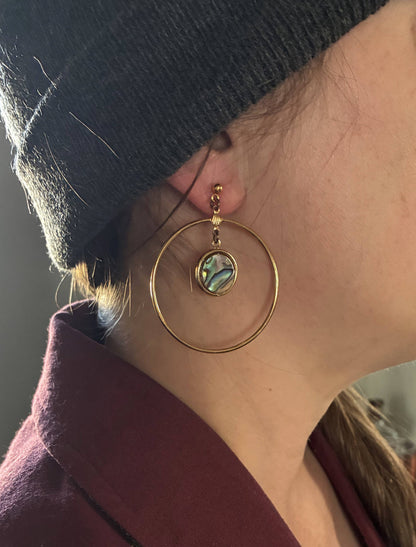 Abalone Shell & Gold Hoop Earrings