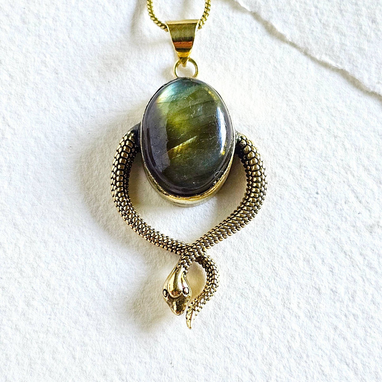 Labradorite Brass Snake Necklace
