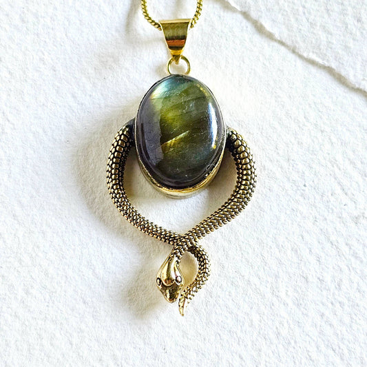 Labradorite Brass Snake Necklace