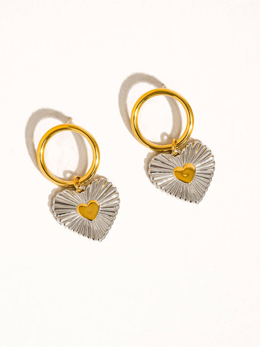 Two Tone Circle Heart Earrings