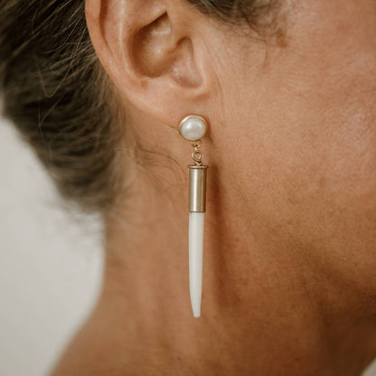 Pearl Brass Quill Earrings