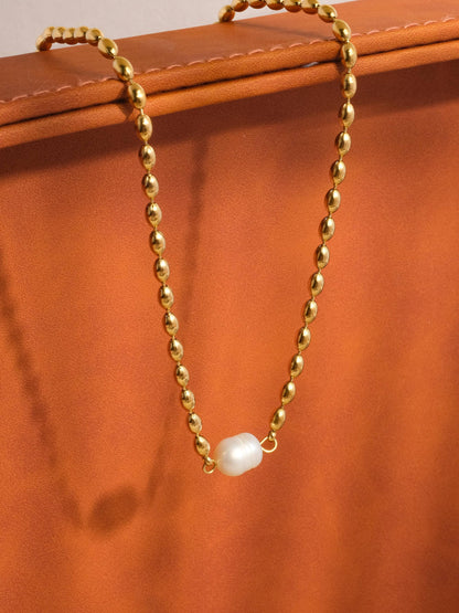Gold Pearl Ball Chain Necklace