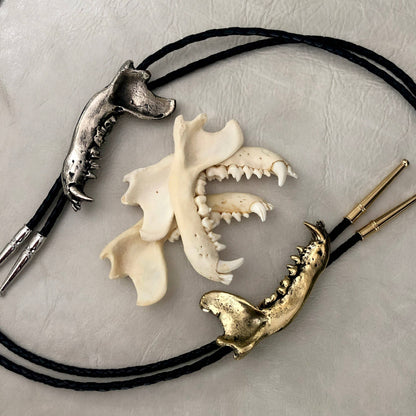 Coon Jawbone Bolo Tie White Bronze