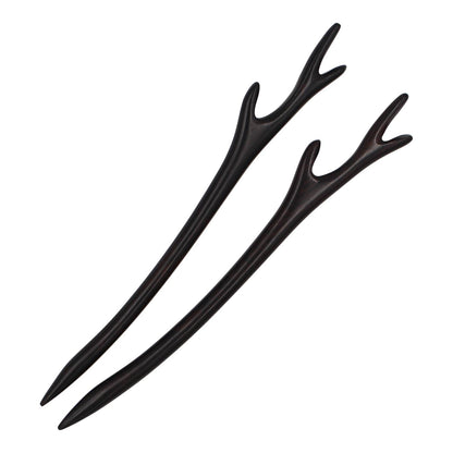 Wood Carved Deer Antler Hair Stick Set (2)