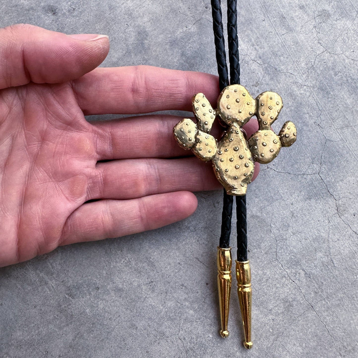 Prickly Pear Cactus Bolo Tie Brass