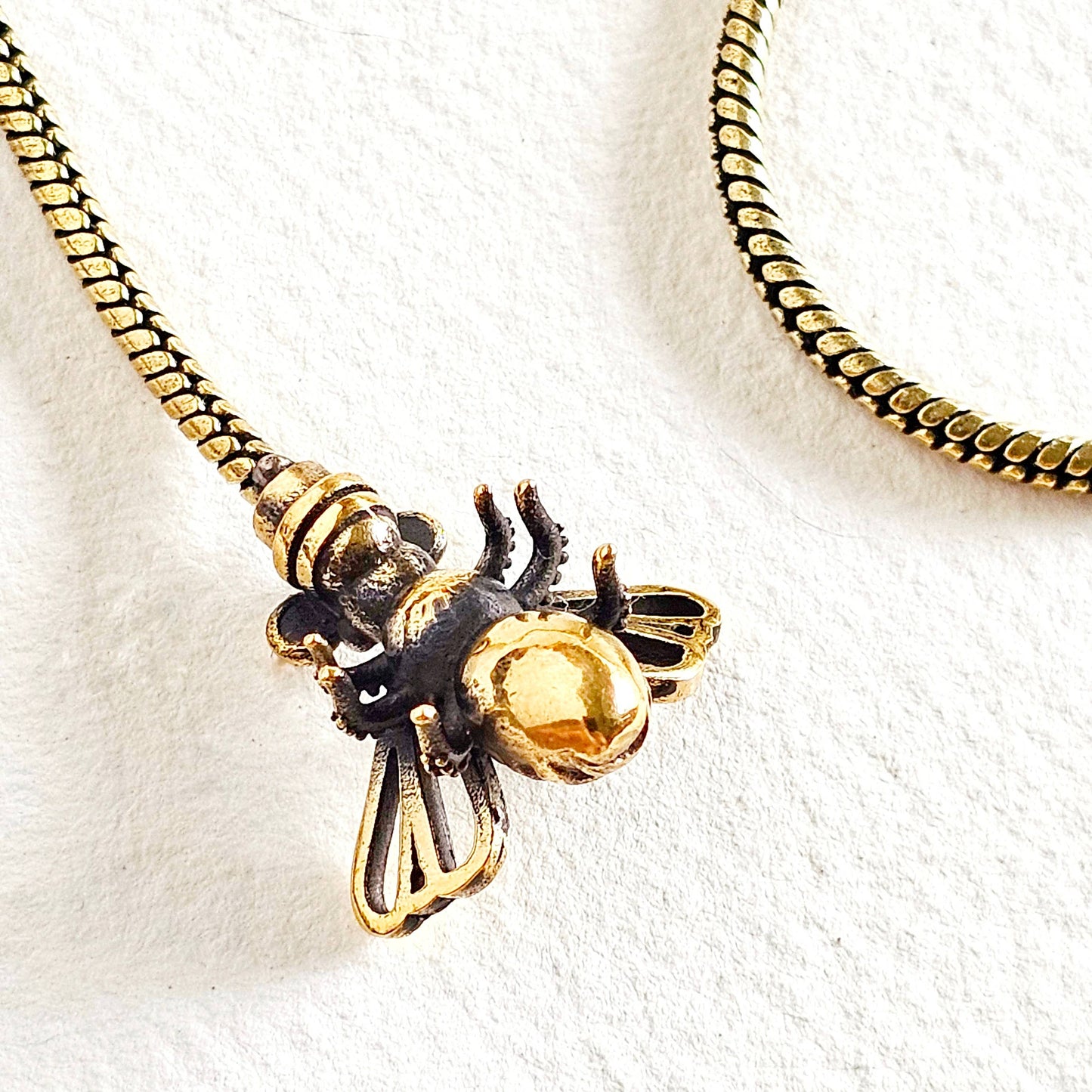 Brass Bee Honeycomb Lariat Bolo Necklace
