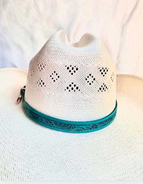 Hand Tooled Turquoise Leather Hat Band
