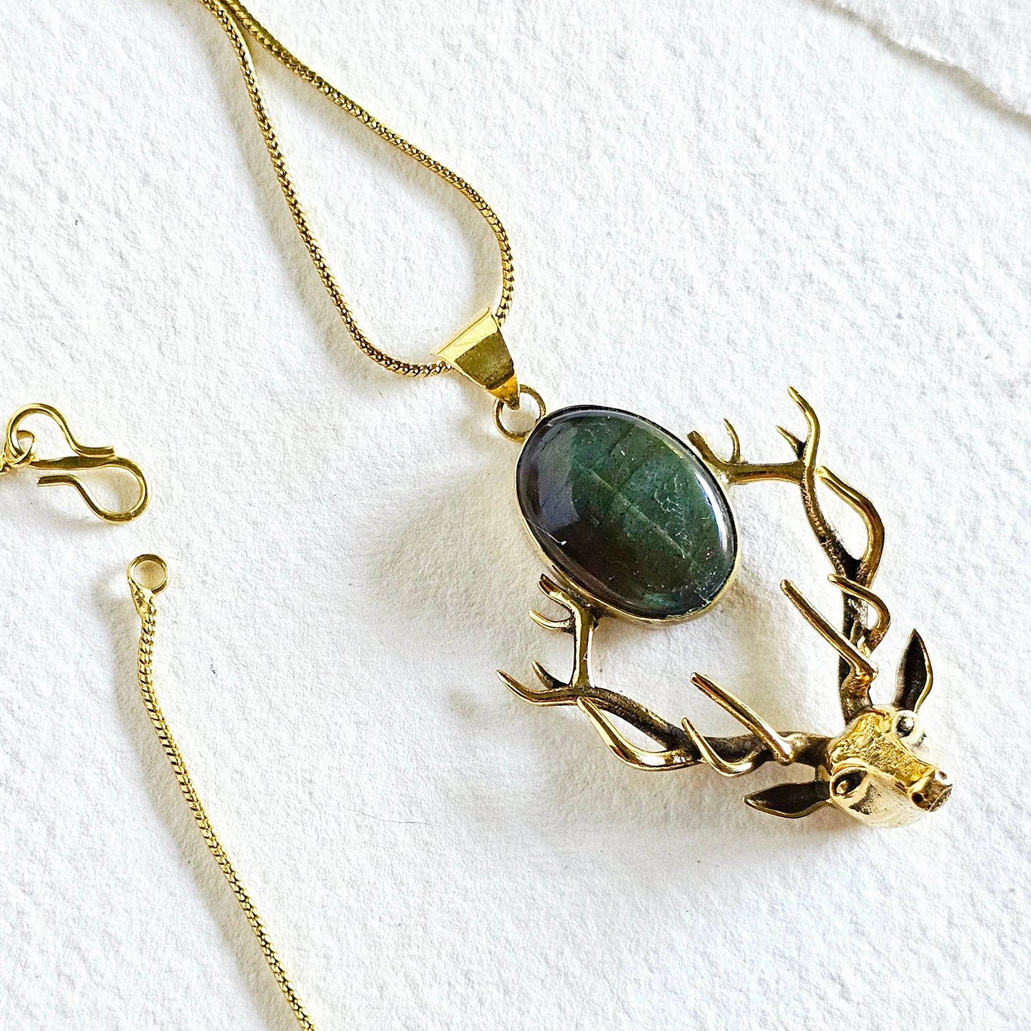 Labradorite Brass Deer Necklace