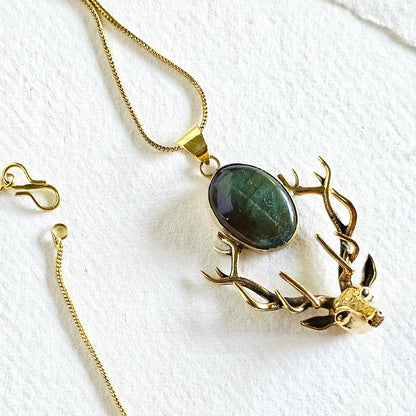 Labradorite Brass Deer Necklace