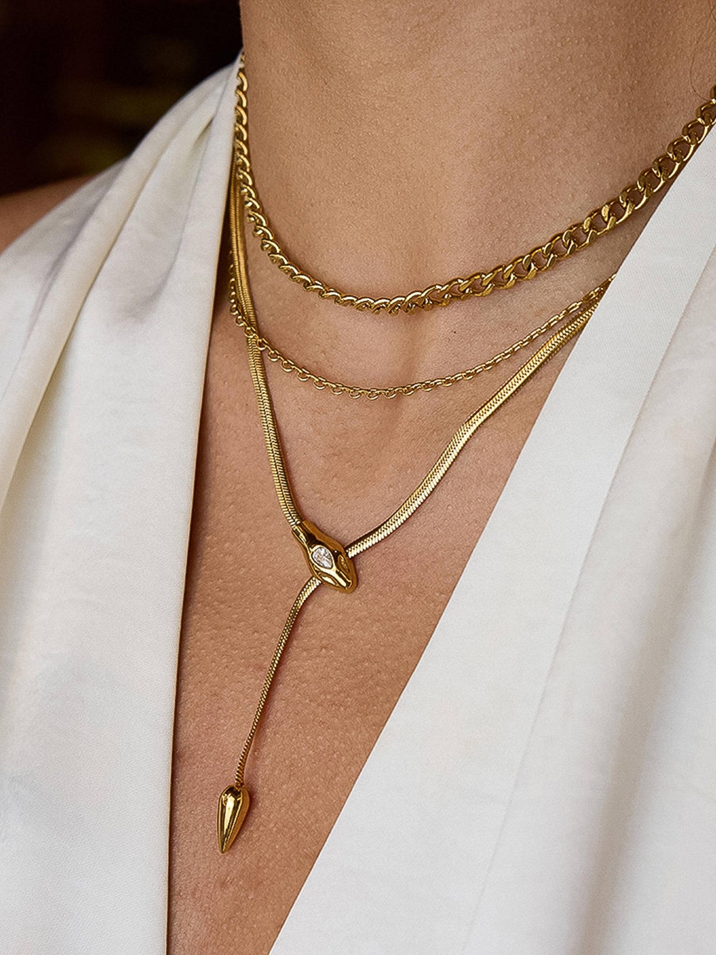 Gold Snake Tail Lariat Necklace