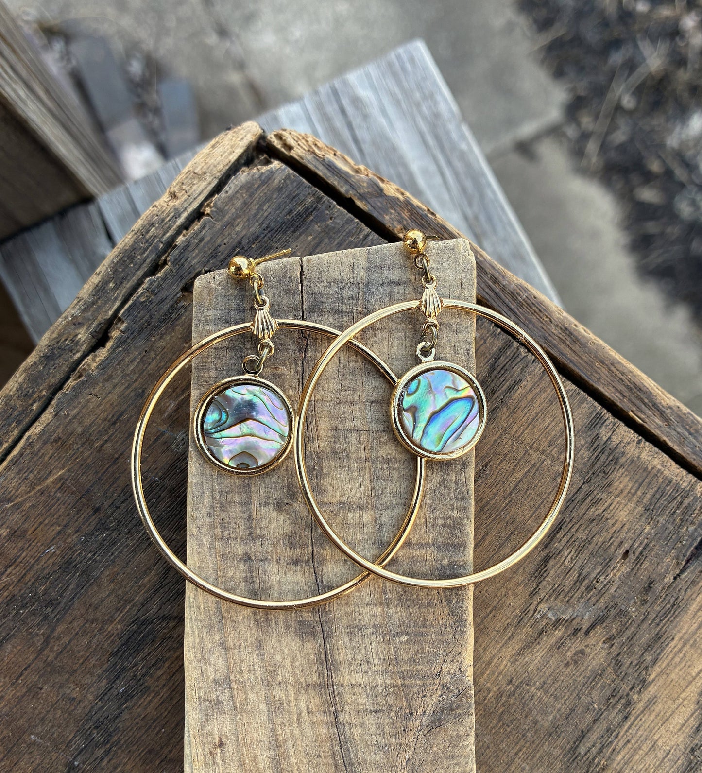 Abalone Shell & Gold Hoop Earrings
