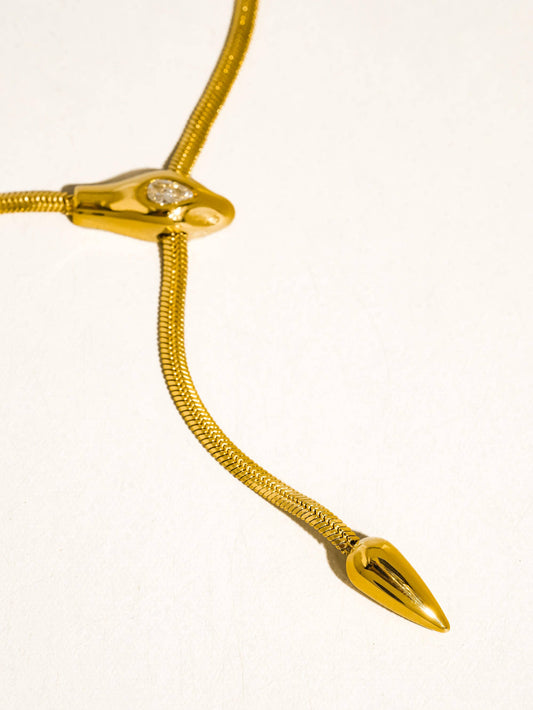 Gold Snake Tail Lariat Necklace